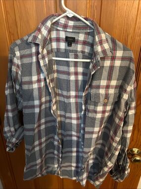 J. Crew Gray, White and Red Plaid Flannel Shirt